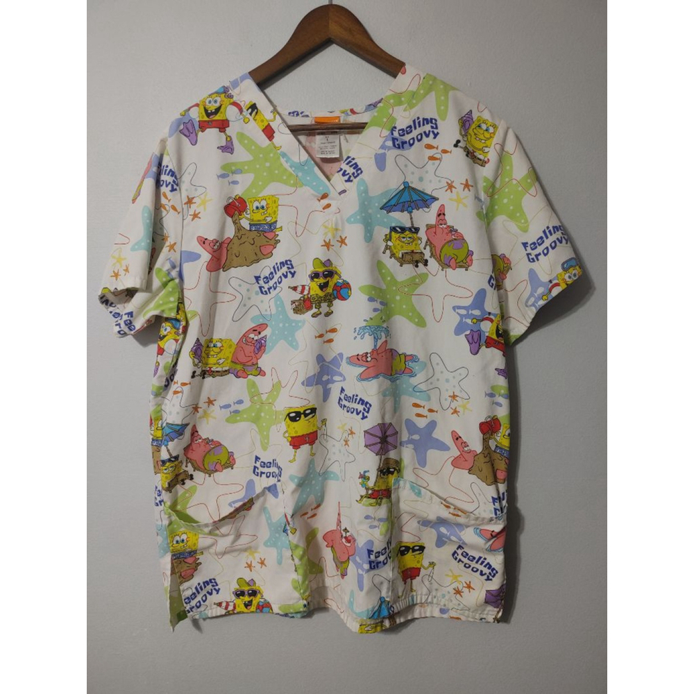 Women's Nickelodeon Spongebob Squarepants Scrub Top L White Pediatrics